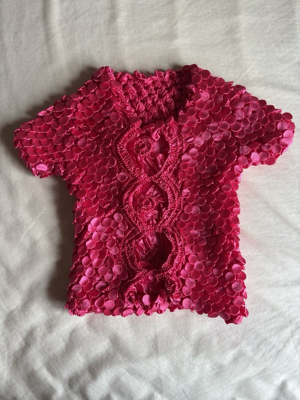 Tender Angel LLC Hot Pink Popcorn Stretch Top Y2K Textured Short Sleeve Blouse